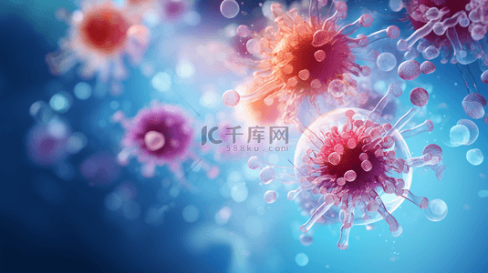 b病毒png背景图片_彩色光亮微观世界病毒细菌模型背景(1)
