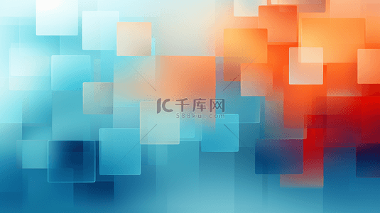 几何方块颗粒像素背景图片_蓝橙色透明玻璃质感像素格子抽象像素化背景