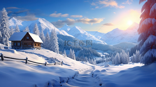 雪山中的一间小屋11背景图