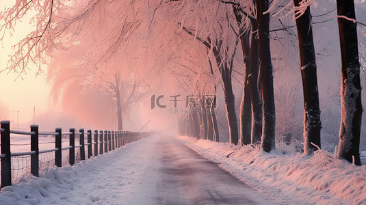 冬季背景图片_美丽的冬季道路雪景5背景素材