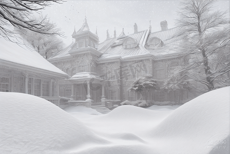 寒冷冬季户外房屋雪景风光图102