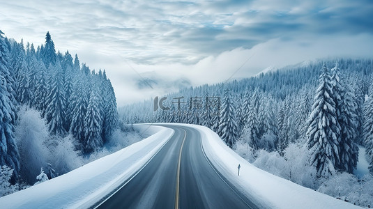 山路弯弯曲曲冬天雪景2背景素材