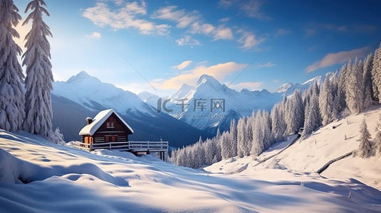 雪山中的一间小屋7背景图