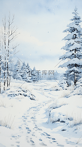 雪天提示背景图片_简约水彩冬天野外雪天树木场景背景(7)