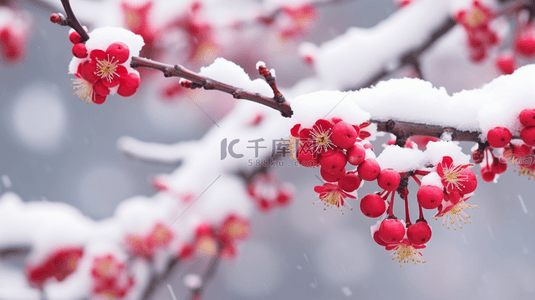 冬季一枝梅花雪景风景图片4