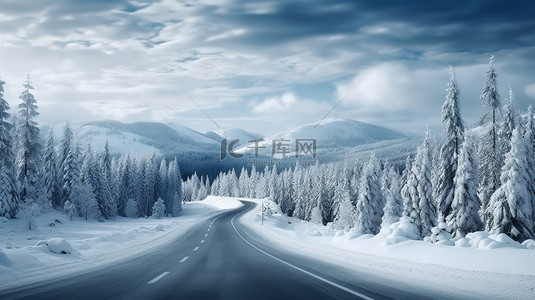 山路弯弯曲曲冬天雪景8设计图