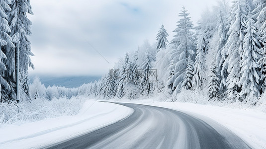 山路弯弯曲曲冬天雪景1背景图