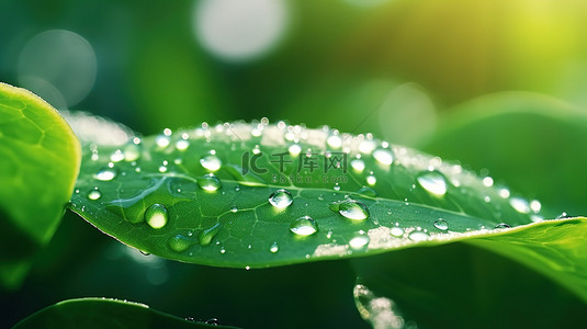 绿色水滴树叶背景图片_雨水滴在绿色的叶子1背景
