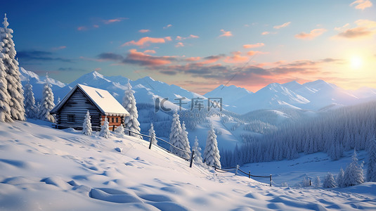雪山中的一间小屋8背景素材