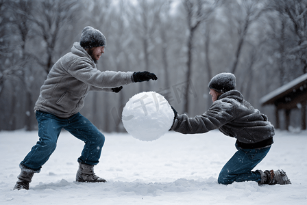 寒冷冬季室外扔雪球玩耍图4