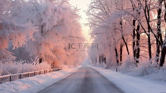街景公园背景图片_美丽的冬季道路雪景12背景图