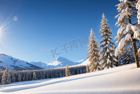 寒冷冬季户外积雪树木风景图111