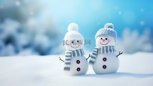 雪背景图片_雪地上可爱的雪人12背景图片