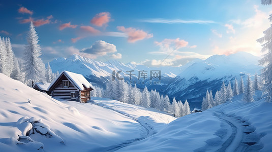 便利小屋背景图片_雪山中的一间小屋14背景图片