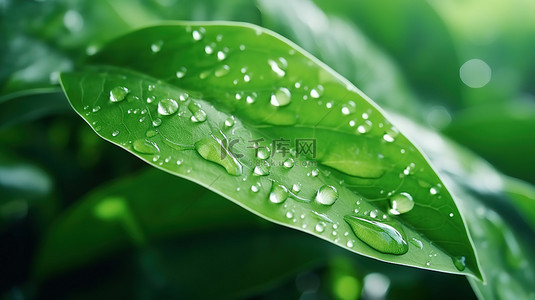树叶雨背景图片_雨水滴在绿色的叶子6图片