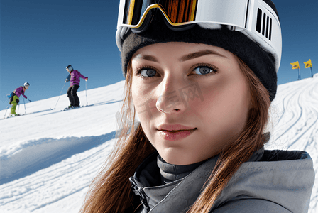外国女性滑雪场自拍图1图片