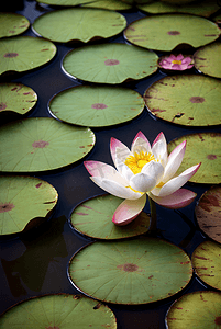 夏日池塘里的荷花盛开着鲜艳花朵图127摄影配图