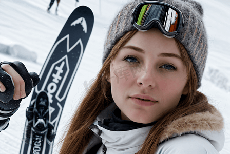 外国女性滑雪场自拍图2高清图片