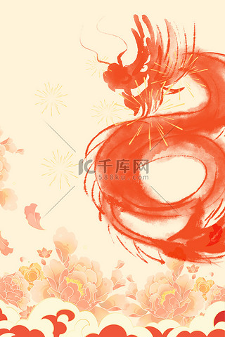 中国风底纹背景图片_水墨中国风花朵龙年新年春节背景