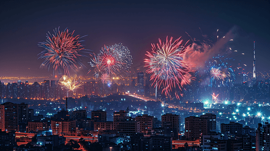 夜晚城市美丽的烟花