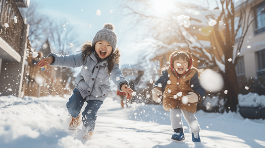 雪地上玩雪的儿童