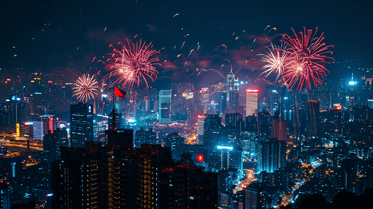 烟花摄影照片_夜晚城市美丽的烟花