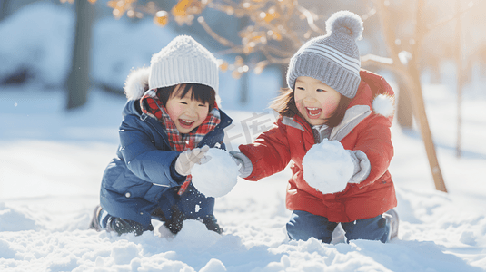 玩雪摄影照片_雪地上玩雪的儿童