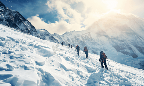 无畏征程摄影照片_雪山上勇敢无畏的攀登者