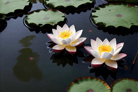 夏日池塘里的荷花盛开着鲜艳花朵图214摄影图