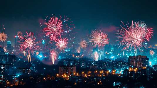 夜晚城市美丽的烟花