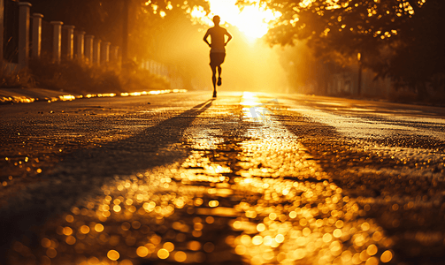 夕阳中健身跑步的人
