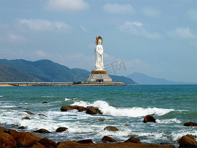 东海观音摄影照片_海南三亚南山寺海上观音雕像
