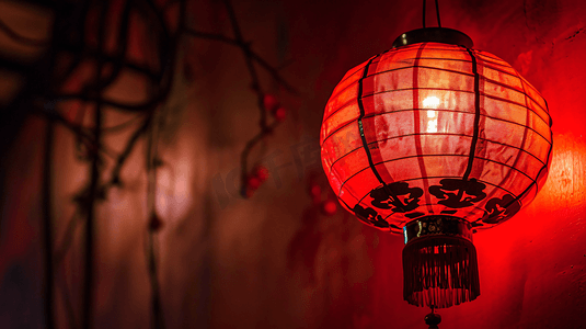 红色新年立体背景摄影照片_中国红春节红灯笼主题背景