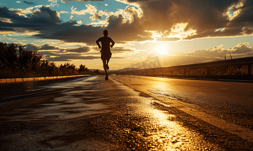 跑步中的人摄影照片_夕阳中健身跑步的人