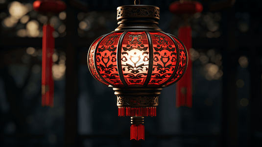 红色新年立体背景摄影照片_中国春节除夕红灯笼