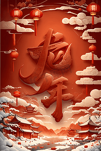 新年海报模版摄影照片_2024龙年海报装饰红色模版背景图1图片