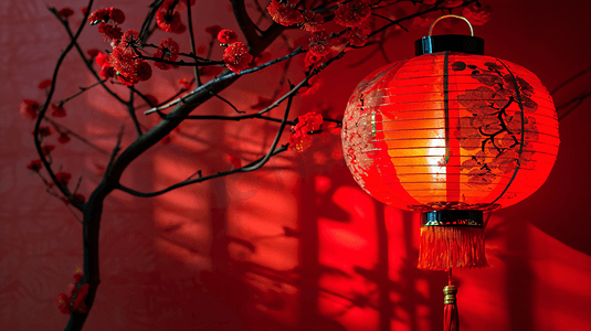 红灯笼立体摄影照片_中国红春节红灯笼主题背景