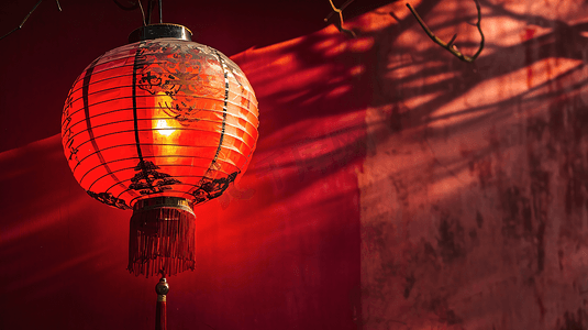 红灯笼立体摄影照片_中国红春节主题背景