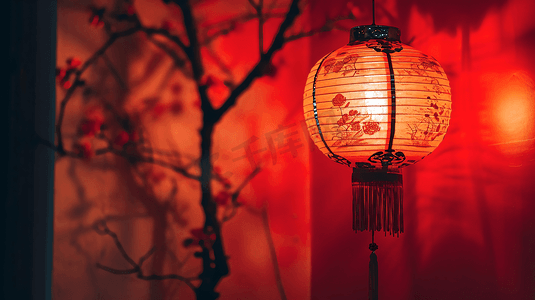 红色背景立体背景摄影照片_中国红春节主题背景