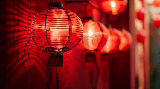 立体风背景摄影照片_中国红春节红灯笼主题背景