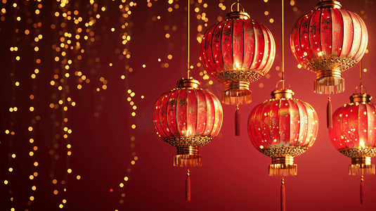 红色新年立体背景摄影照片_中国春节除夕红灯笼