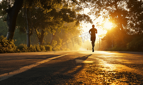 跑步中的人摄影照片_夕阳中健身跑步的人