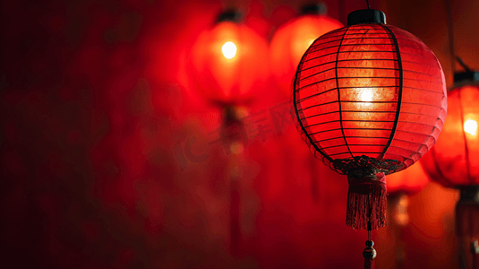 春节放假通知摄影照片_中国红春节红灯笼主题背景