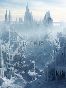 雪景城市背景图片_寒潮极寒冰封的城市18背景素材