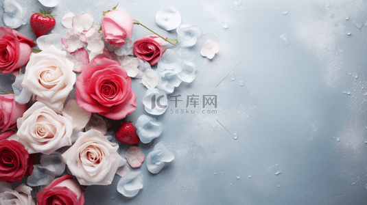 情人节大理石板上的红玫瑰设计