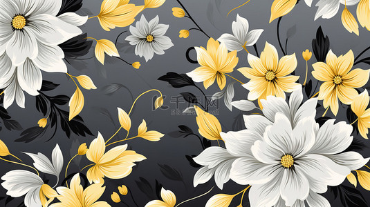 灰色春天背景图片_花朵图案黄色和灰色3背景图