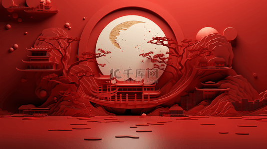 中国风立体红背景图片_中国红春节主题展示场景