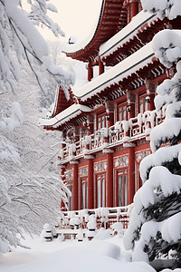 雪景建筑古典摄影图背景