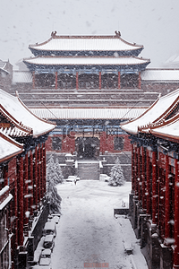 航拍建筑背景图片_冬天雪景背景建筑摄影图俯视