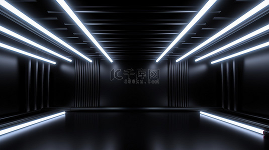 白色霓虹灯黑色房间16素材